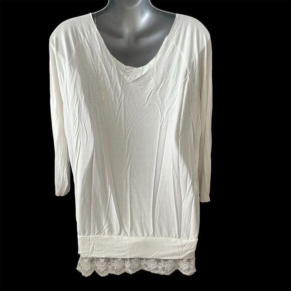 POL Women's White 3/4 Sleeve Blouse Lace Hem Scoop Neck Size M NWOT - Picture 4 of 7